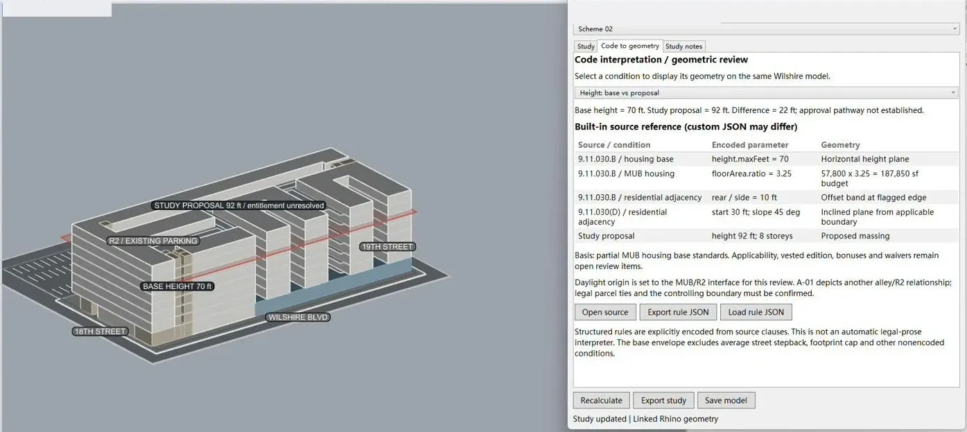 Zoning Envelope / base and proposal height comparison