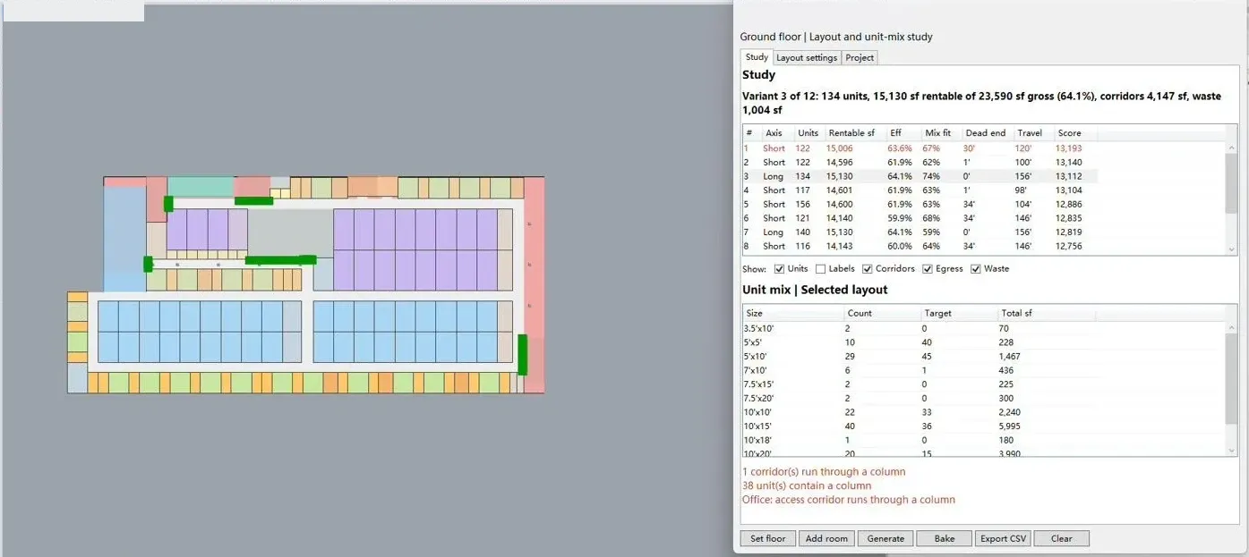 Storage Planner / candidate layout and diagnostics