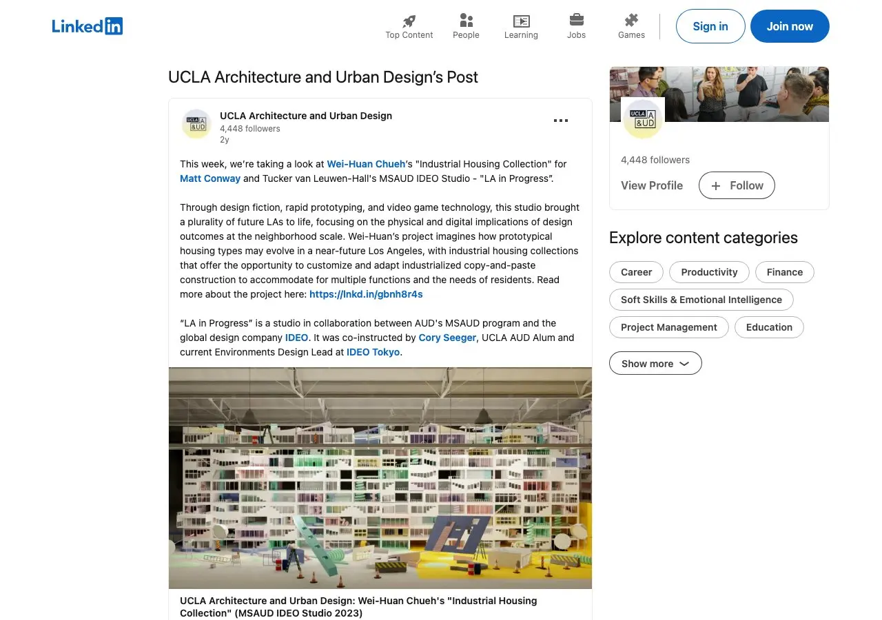 UCLA AUD / LinkedIn — Industrial Housing Collection — UCLA AUD Spotlight / source preview